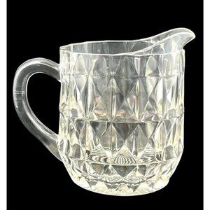 Antq Windsor Diamond Clear Pressed Jeannette Glass Pitcher Creamer 16 Oz